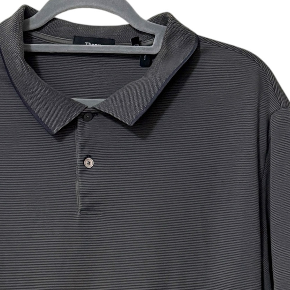 Theory Mens XXL Polo Shirt Charcoal Grey Micro Stripe Pima Cotton Standard Polo